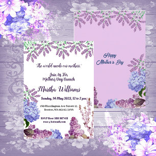 Mjukt blå Pastel Bud Lilac Hydrangea Mors dag Inbjudningar