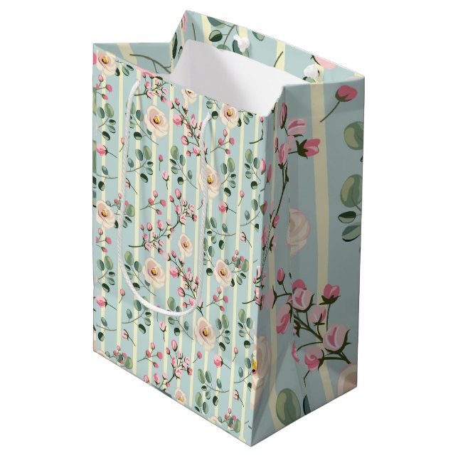 Mjukt Blå Randig Blommig Inpackning (Framsidan Vinklad)