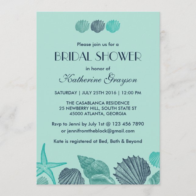 Mjukt Blåa Snigelskal Inbjudan till Sommarbröllop (Framsida)