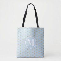 Mjukt Blått Guld Prickar Vitt Monogram