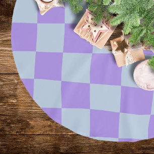 Mjukt Blått och Lavendelrutigt Julgransmatta Borstad Polyester