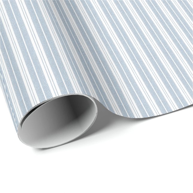 Mjukt Blått Sillbensmönster med Fernor och Randigt Presentpapper (Rullad Hörn)