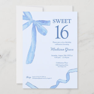 Mjukt blått trendig Bow Ribbon Coquette Sweet 16 Inbjudningar