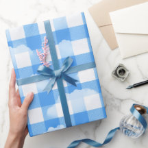 Mjukt Blått Vitt Sommar Gingham Moln Plaid Mönster