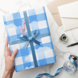 Mjukt Blått Vitt Sommar Gingham Moln Plaid Mönster Presentpapper