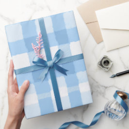 Mjukt Blått Vitt Sommar Gingham Moln Plaid Mönster Presentpapper