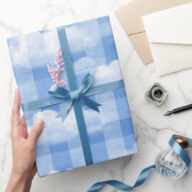 Mjukt Blått Vitt Sommar Gingham Moln Rutigt Mönste