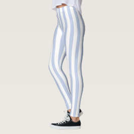 Mjukt Blått Vitt Vertikalt Randmönster Konst Leggings