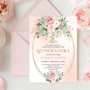 Mjukt blekt rosa blomster bohemisk Quinceañera-inb Inbjudningar
