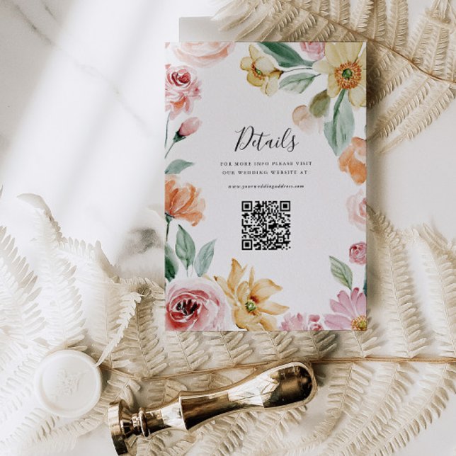 Mjukt blommande bröllopsinbjudan Detaljer QR-kort Tilläggskort (Skapare uppladdad)