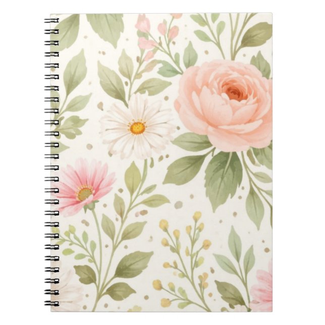 Mjukt blomster vattenfärg mönster   anteckningsbok (Framsidan)