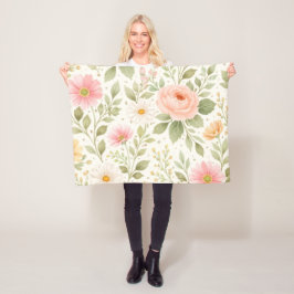 Mjukt blomster vattenfärg mönster   fleecefilt