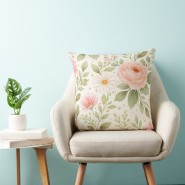 Mjukt blomster vattenfärg mönster   kudde