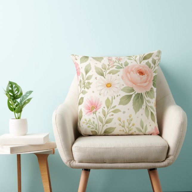 Mjukt blomster vattenfärg mönster   kudde (Stol)