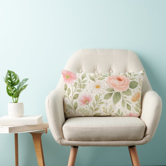 Mjukt blomster vattenfärg mönster   lumbarkudde (Stol)