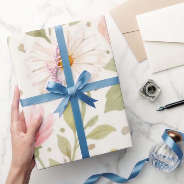 Mjukt blomster vattenfärg mönster   presentpapper (Gifting)