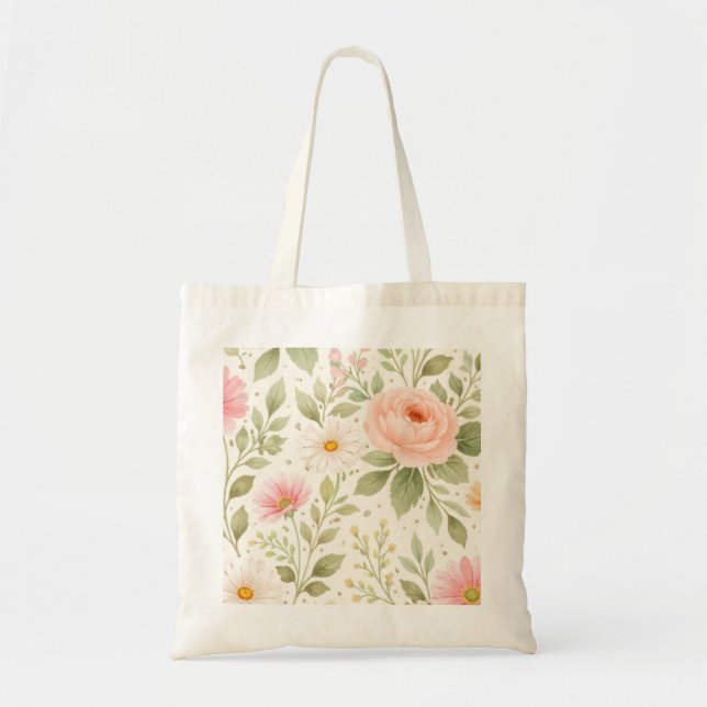 Mjukt blomster vattenfärg mönster   tygkasse (Framsidan)