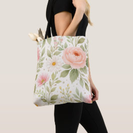 Mjukt blomster vattenfärg mönster   tygkasse