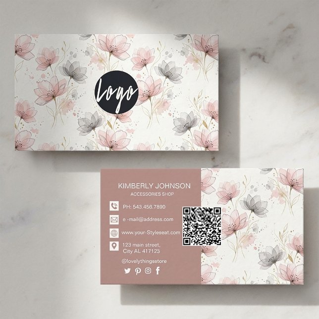 Mjukt blomster vattenfärg visitkort  (#businesscarddesign #floralbusinesscard #watercolorbusinesscard #femininebranding #pastelbranding )