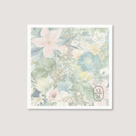 Mjukt blomstermålade monogram bröllop pappersservett