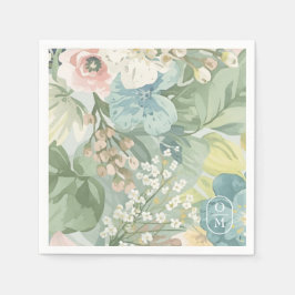 Mjukt blomstermålade monogram bröllop pappersservett