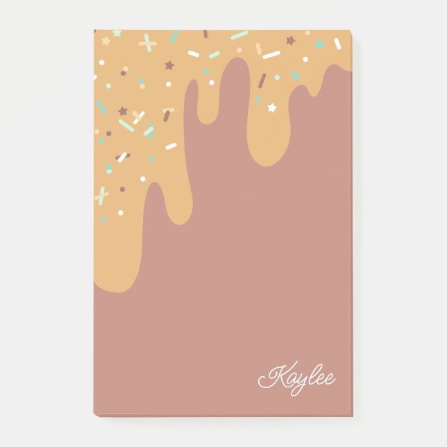 Mjukt Caramel Frosting Sprinkles ditt namn Post-it Block (Framsida)