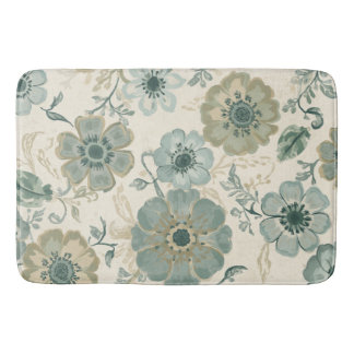 Mjukt dammigt blå salvia grön beige farmhouse blom badrumsmatta