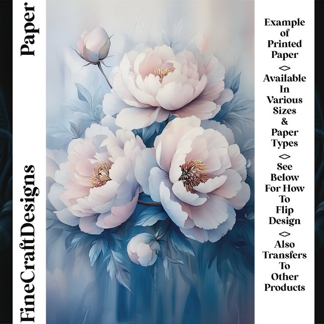 Mjukt Drömska Vita & Rosa Peonies CR1 Craftpapper (Skapare uppladdad)
