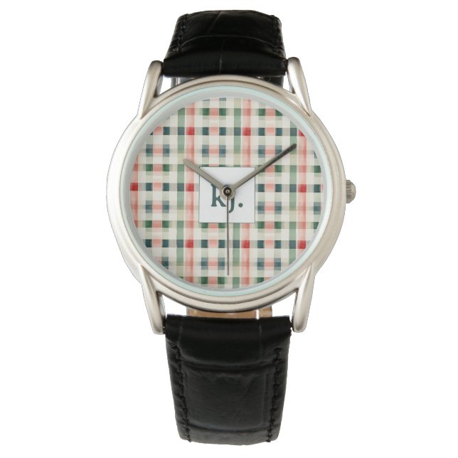 Mjukt Evergreen Gingham Monogram Armbandsur (Framsida)