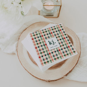 Mjukt Evergreen Gingham Monogram Pappersservett