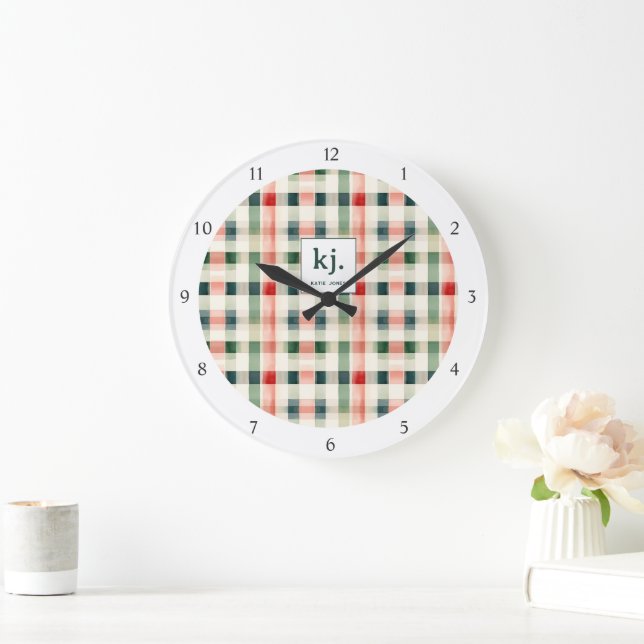 Mjukt Evergreen Gingham Monogram Stor Klocka (Hem)