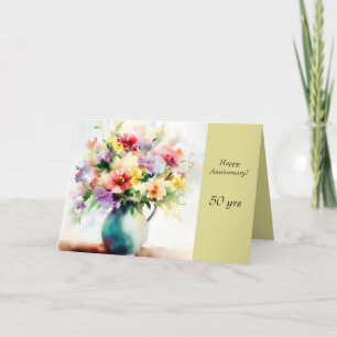 Mjukt femtioårsjubileum-gratulationskort med blomm tack kort