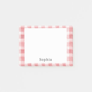 Mjukt Flickaktigt Rosa Vitt Rutigt Randigt Post-it Block