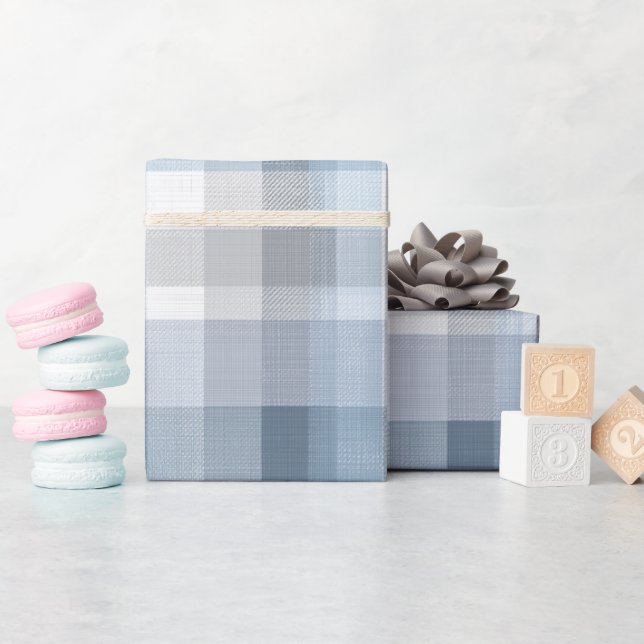 Mjukt grått blått lugnt dimmigt rutmönster presentpapper (Baby Shower)