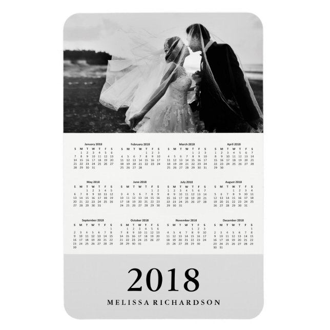 Mjukt Grått Rand | Elegant 2018 Fotokalender Magnet (Vertikal)