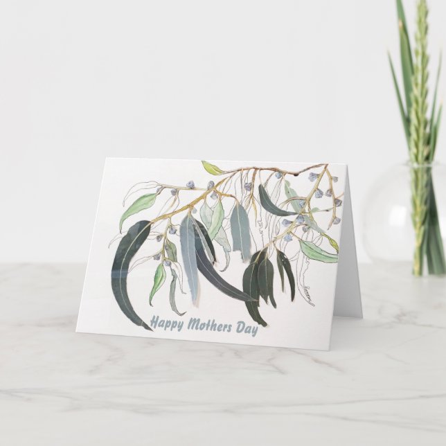 mjukt grönt akvarell gummitblad Morsdagskort Tack Kort (Framsida)