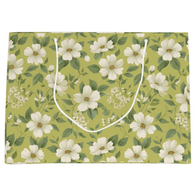 Mjukt grönt blommigt krämfärgat blommönster (Framsidan)