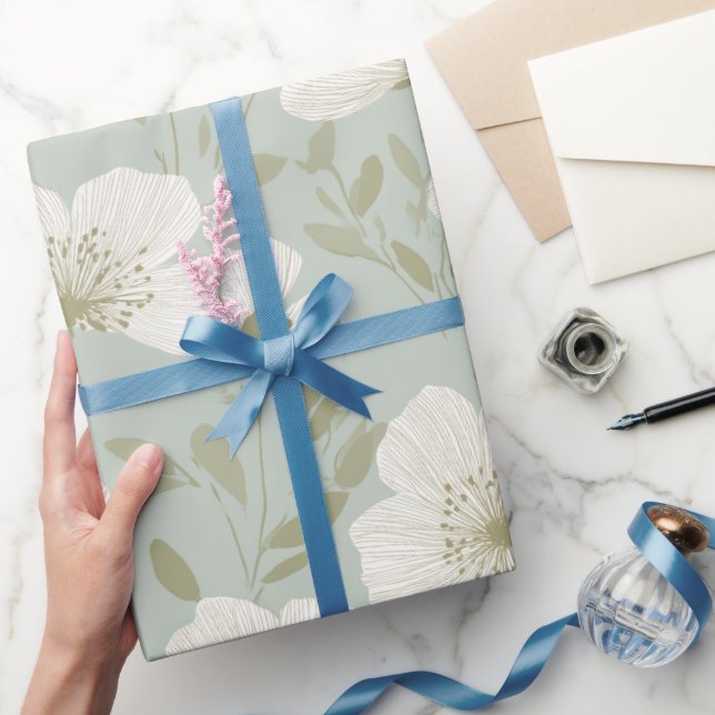 Mjukt grönt blommigt krämfärgat blommönster presentpapper (Gifting)