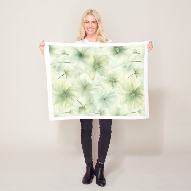Mjukt grönt blomster vattenfärg mönster fleece fil (På plats)