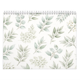 Mjukt grönt botaniskt bladsmönster  kalender