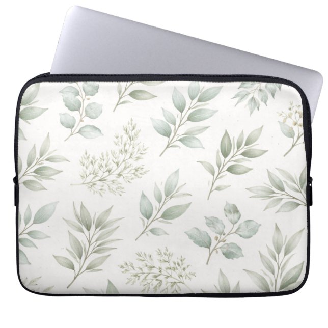 Mjukt grönt botaniskt bladsmönster  laptop fodral (Framsidan)