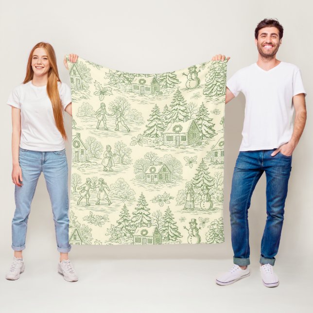 Mjukt grönt vinterby Toile-mönster Fleecefilt (På plats)