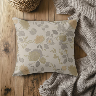Mjukt Guld Beige Persika Grå Modern Bondgård Blomm Kudde