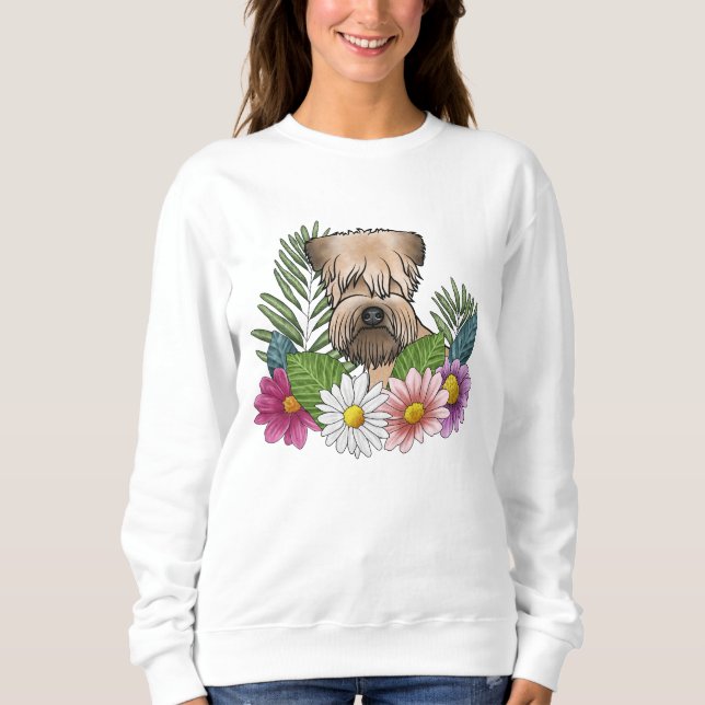 Mjukt Jackat Hjulade terrier, huvudfärgade blommor T Shirt (Framsida)