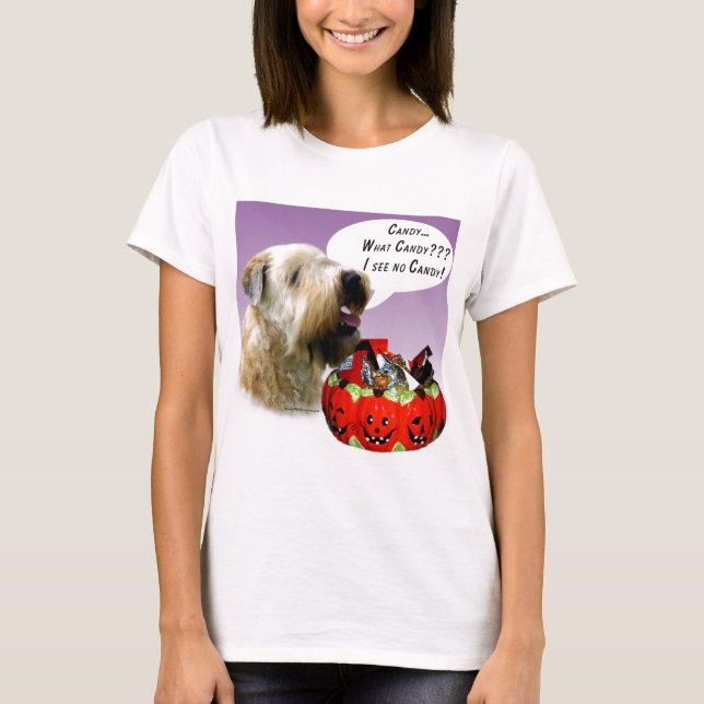 Mjukt Jackat Wheaten Terrier Halloween Candy T-shirt (Framsida)