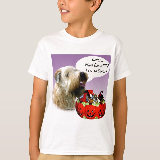 Mjukt Jackat Wheaten Terrier Halloween Candy Tee Shirt (Framsida)