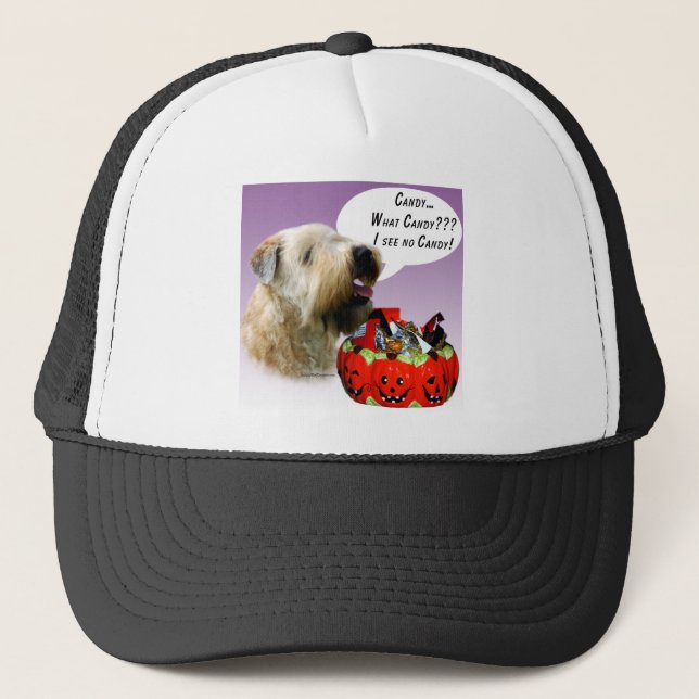 Mjukt Jackat Wheaten Terrier Halloween Candy Truckerkeps (Framsida)