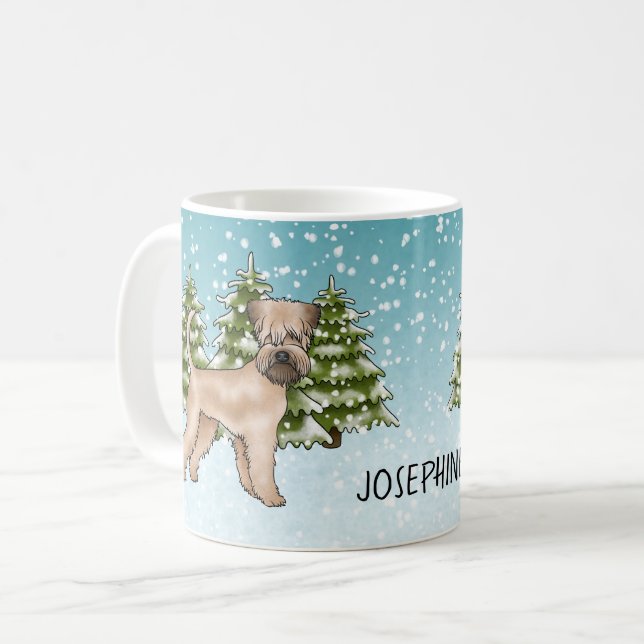 Mjukt Jackat Wheaten Terrier Snowy Winter Forest Kaffemugg (Framsida vänster)