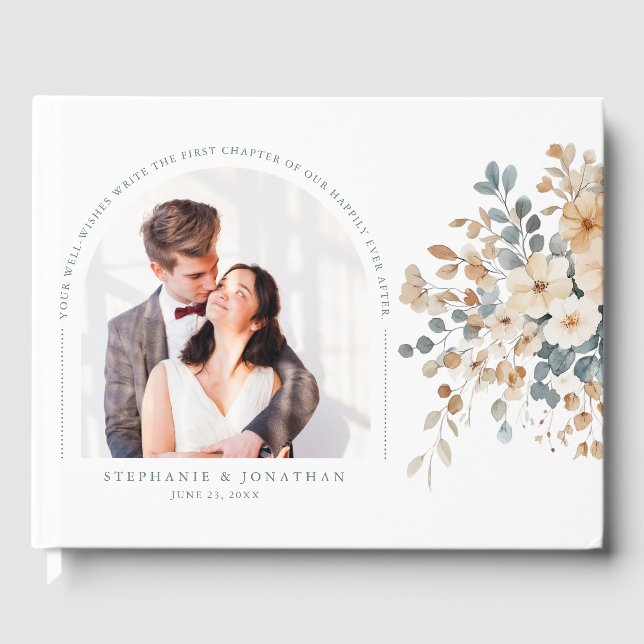 Mjukt, jordad tonfärgad Blommigt Vattenfärgfoto Gästböcker (Framsida)