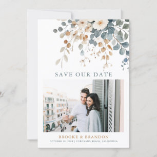 Mjukt, jordad tonfärgad Blommigt Vattenfärgfoto QR Spara Datumet